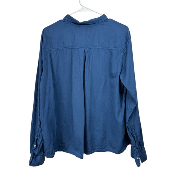 Xirena Size Large Blue Woven Cotton Collared Button Front Blaine Top - Picture 2 of 9